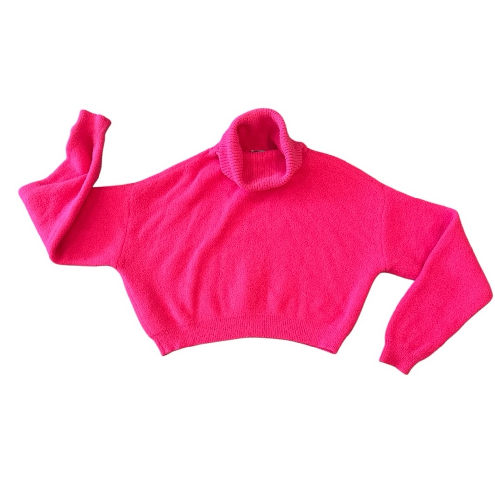 Zara Bright Pink cropped Turtleneck Sweater